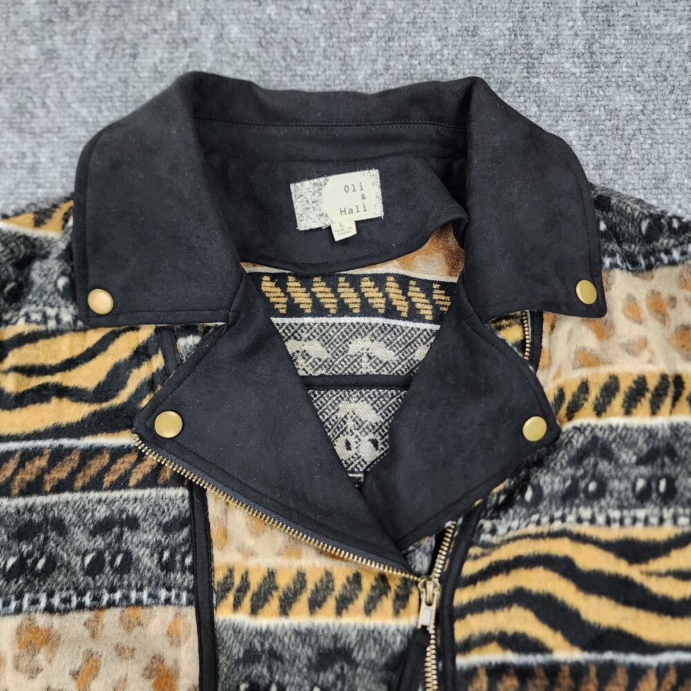 Oli Hali Jacket Womens Large Animal Print Moto Zip Biker Boho Aztec Southwestern - Picture 10 of 16